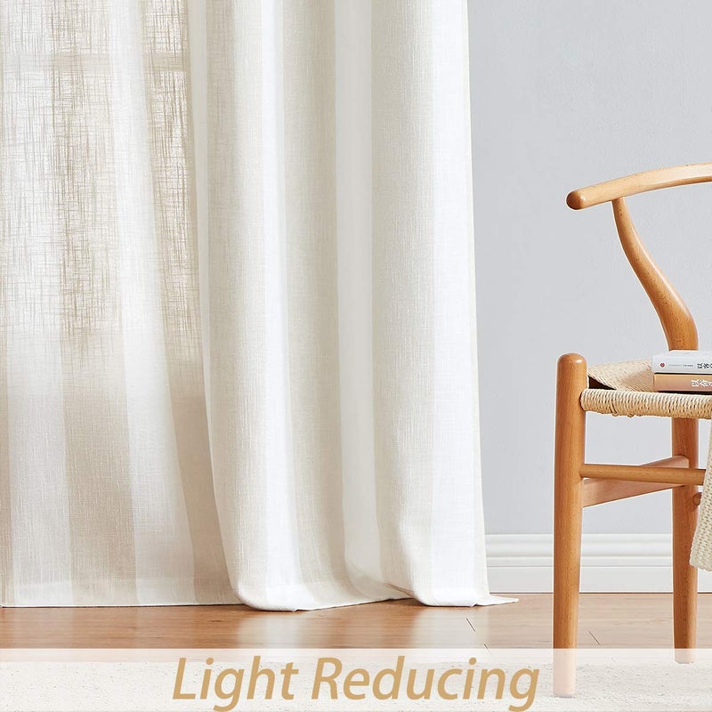Central Park Beige White Stripe Farmhouse Curtains Semi-Sheer Rayon Blend Heavy Linen Texture Window Curtain Panel 6 Grommets Treatment for Living Room/Bedroom, Set of 2, 44" x 84" Each - Image 5